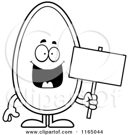 Cartoon Clipart Of A Seed Mascot Holding a Sign - Vector Outlined Coloring Page by Cory Thoman