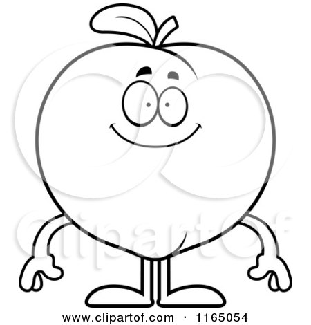 Cartoon Clipart Of A Happy Peach Mascot - Vector Outlined Coloring Page by Cory Thoman