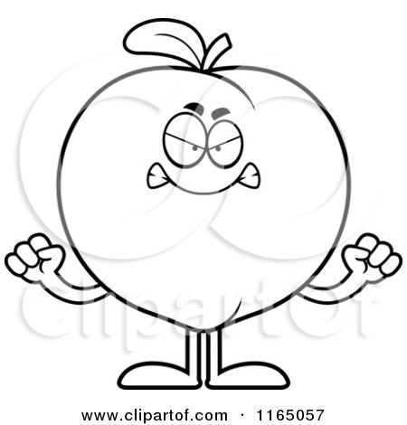 Cartoon Clipart Of A Mad Peach Mascot - Vector Outlined Coloring Page by Cory Thoman