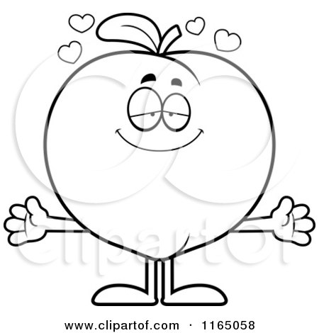 Cartoon Clipart Of A Loving Peach Mascot - Vector Outlined Coloring Page by Cory Thoman
