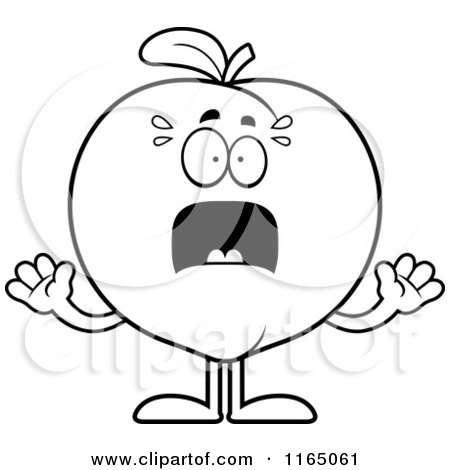Cartoon Clipart Of A Scared Peach Mascot - Vector Outlined Coloring Page by Cory Thoman