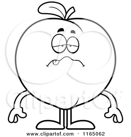 Cartoon Clipart Of A Sick Peach Mascot - Vector Outlined Coloring Page by Cory Thoman