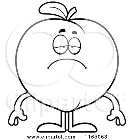 Cartoon Clipart Of A Depressed Peach Mascot - Vector Outlined Coloring Page by Cory Thoman