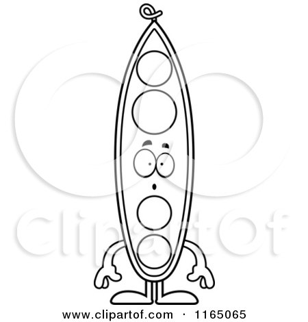 Cartoon Clipart Of A Surprised Pea Pod Mascot - Vector Outlined Coloring Page by Cory Thoman