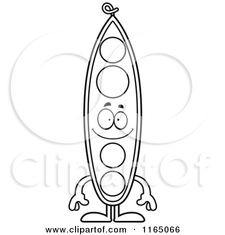Cartoon Clipart Of A Happy Pea Pod Mascot - Vector Outlined Coloring Page by Cory Thoman