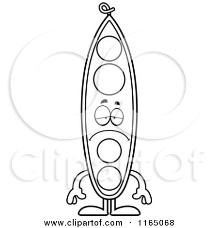 Cartoon Clipart Of A Depressed Pea Pod Mascot - Vector Outlined Coloring Page by Cory Thoman