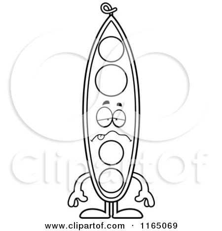 Cartoon Clipart Of A Sick Pea Pod Mascot - Vector Outlined Coloring Page by Cory Thoman