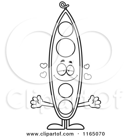 Cartoon Clipart Of A Loving Pea Pod Mascot - Vector Outlined Coloring Page by Cory Thoman