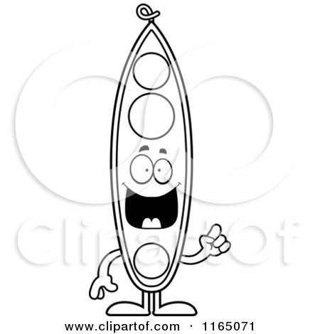 Cartoon Clipart Of A Pea Pod Mascot with an Idea - Vector Outlined Coloring Page by Cory Thoman