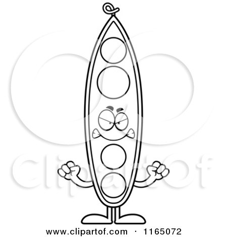 Cartoon Clipart Of A Mad Pea Pod Mascot - Vector Outlined Coloring Page by Cory Thoman