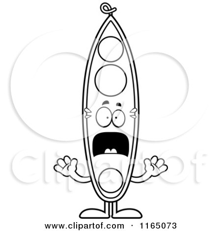 Cartoon Clipart Of A Screaming Pea Pod Mascot - Vector Outlined Coloring Page by Cory Thoman