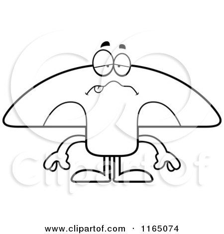Cartoon Clipart Of A Sick Mushroom Mascot - Vector Outlined Coloring Page by Cory Thoman