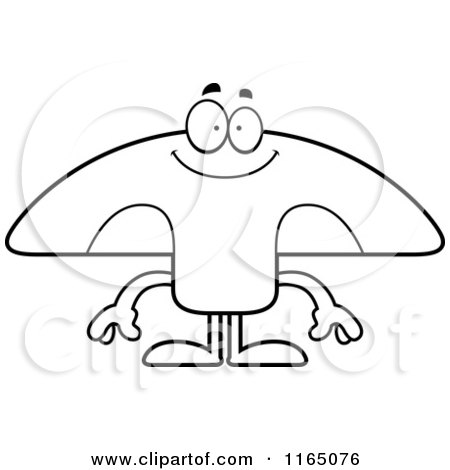 Cartoon Clipart Of A Happy Mushroom Mascot - Vector Outlined Coloring Page by Cory Thoman
