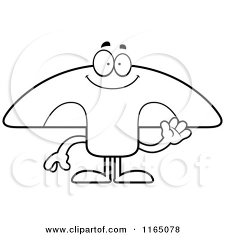 Cartoon Clipart Of A Waving Mushroom Mascot - Vector Outlined Coloring Page by Cory Thoman