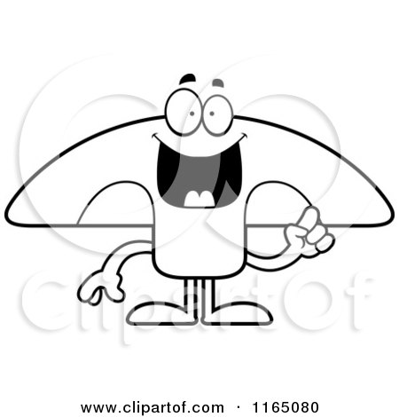 Cartoon Clipart Of A Mushroom Mascot with an Idea - Vector Outlined Coloring Page by Cory Thoman