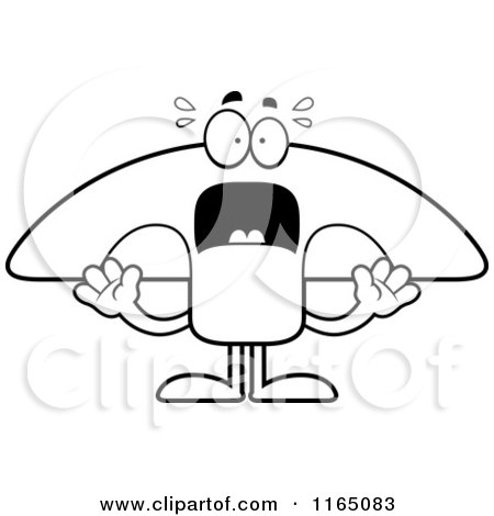 Cartoon Clipart Of A Screaming Mushroom Mascot - Vector Outlined Coloring Page by Cory Thoman