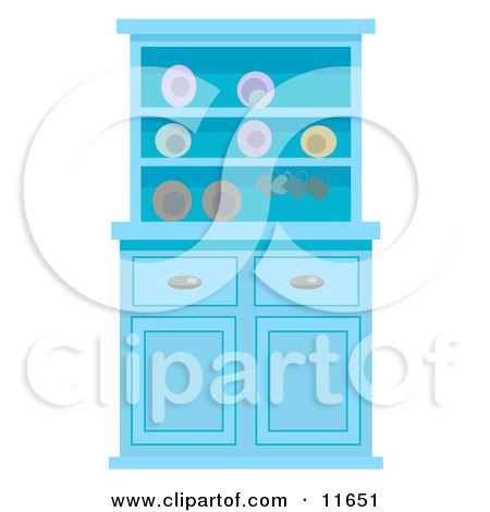 Blue Buffet Hutch With Plates Clipart Illustration by AtStockIllustration