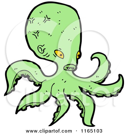 Cartoon of a Green Octopus - Royalty Free Vector Illustration by lineartestpilot