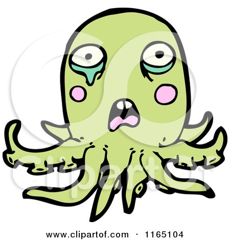 Cartoon of a Green Octopus - Royalty Free Vector Illustration by lineartestpilot