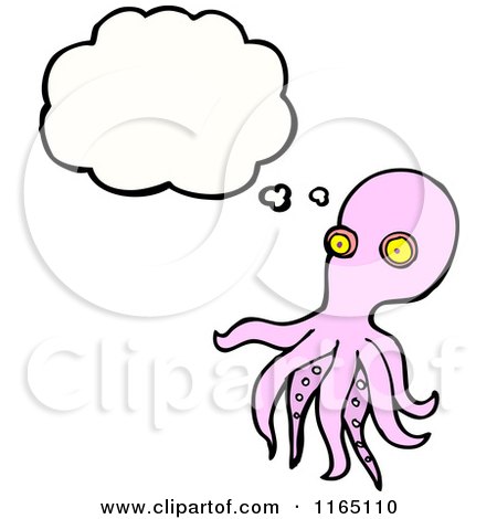 Cartoon of a Thinking Pink Octopus - Royalty Free Vector Illustration by lineartestpilot