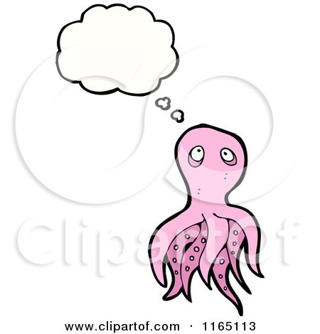 Cartoon of a Thinking Pink Octopus - Royalty Free Vector Illustration by lineartestpilot