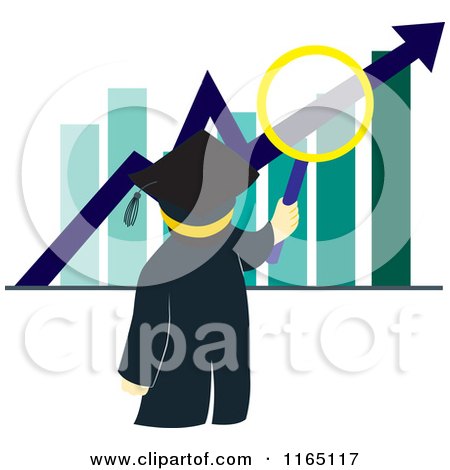 Cartoon of a Graduate Examining a Bar Graph - Royalty Free Vector Clipart by Cherie Reve