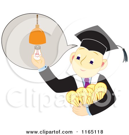 Cartoon of a Graudate Boy with Many Ideas - Royalty Free Vector Clipart by Cherie Reve