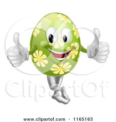 Cartoon of a Floral Green Easter Egg Mascot Holding Two Thumbs up - Royalty Free Vector Clipart by AtStockIllustration
