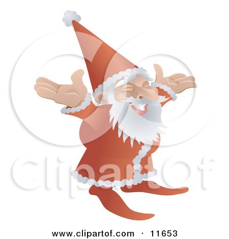 Jolly Santa in His Red and White Uniform With His Arms Out Clipart Illustration by AtStockIllustration