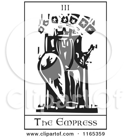 Clipart of a Tarot Card of the Empress Black and White Woodcut - Royalty Free Vector Illustration by xunantunich