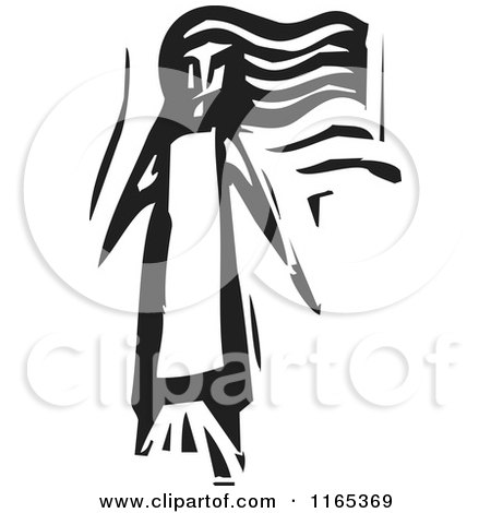 Clipart of a Lone Girl Black and White Woodcut - Royalty Free Vector Illustration by xunantunich
