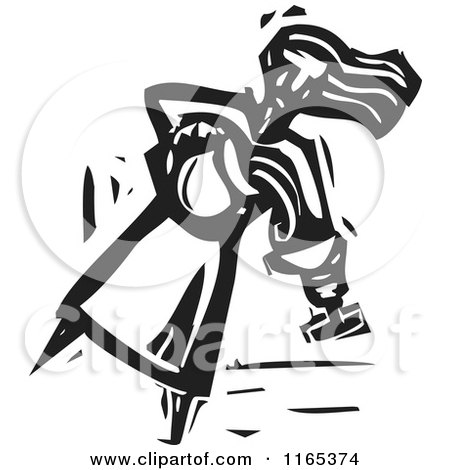 Clipart of a Water Carrier Pouring into a Chalice Black and White Woodcut - Royalty Free Vector Illustration by xunantunich