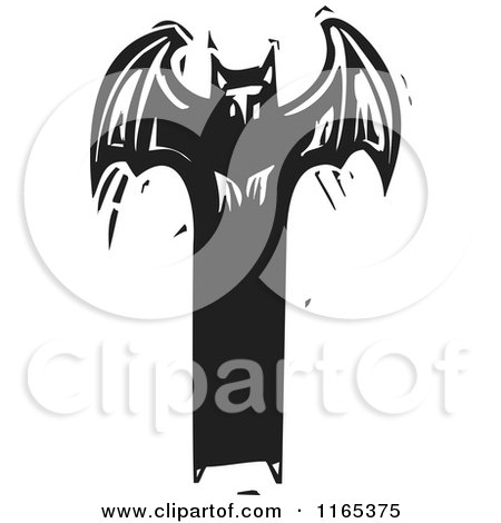 Clipart of a Devil Black and White Woodcut - Royalty Free Vector Illustration by xunantunich