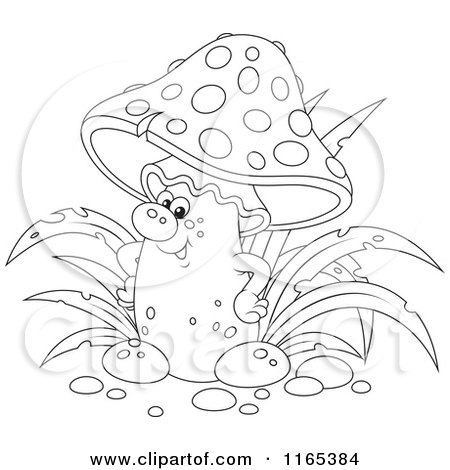 Cartoon of a Friendly Outlined Mushroom - Royalty Free Vector Clipart by Alex Bannykh
