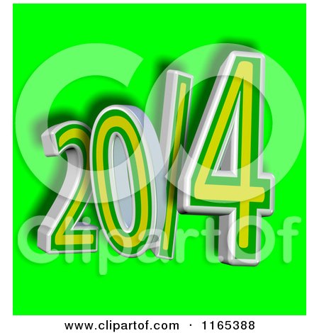 Clipart of a 3d Brazilian Colored Year 2014 over Green - Royalty Free CGI Illustration by MacX