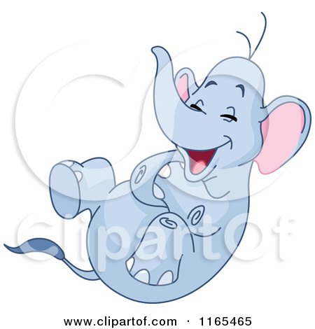 Cartoon of an Elephant Rolling Around and Laughing - Royalty Free Vector Clipart by yayayoyo