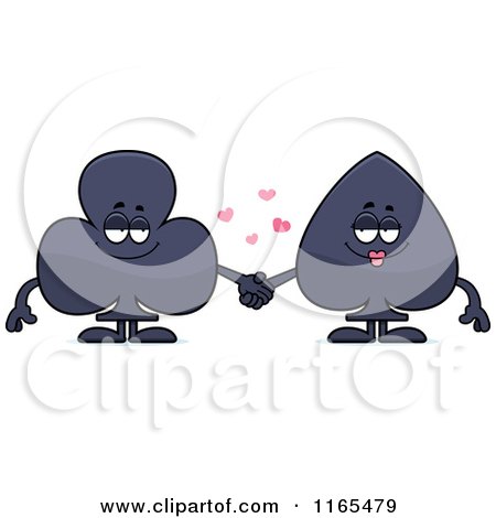 Cartoon of Club and Spade Card Suit Mascots Holding Hands - Royalty Free Vector Clipart by Cory Thoman