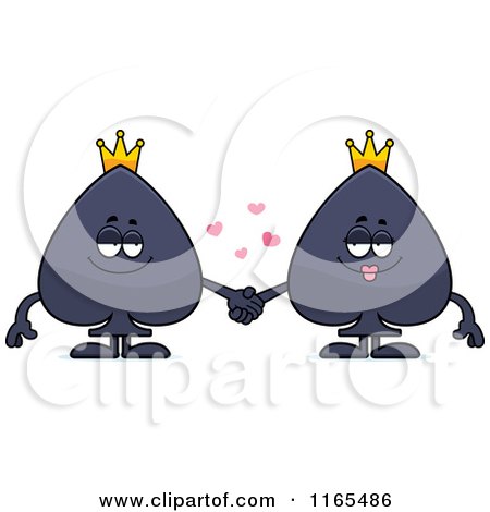 Cartoon of Spade Couple Card Suit Mascots Holding Hands - Royalty Free Vector Clipart by Cory Thoman