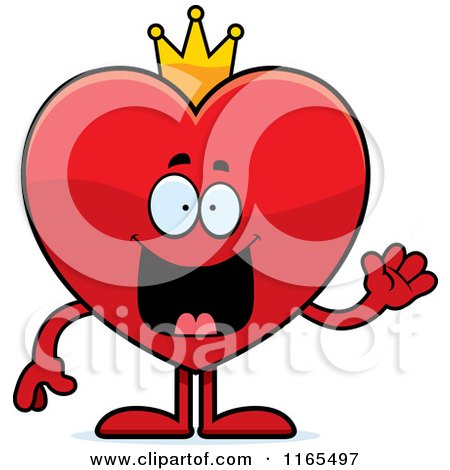 Cartoon of a Waving Red King Heart Card Suit Mascot - Royalty Free Vector Clipart by Cory Thoman