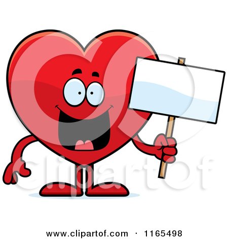 Cartoon of a Happy Red Heart Card Suit Mascot Holding a Sign - Royalty Free Vector Clipart by Cory Thoman