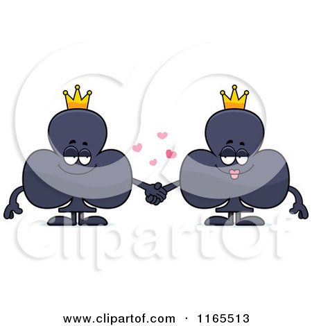 Cartoon of a King and Queen of Club Card Suit Mascots Holding Hands - Royalty Free Vector Clipart by Cory Thoman