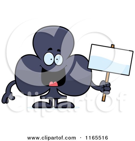Cartoon of a Club Card Suit Mascot Holding a Sign - Royalty Free Vector Clipart by Cory Thoman