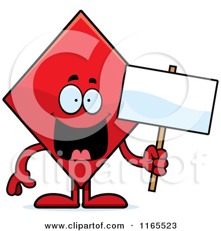 Cartoon of a Diamond Card Suit Mascot Holding a Sign - Royalty Free Vector Clipart by Cory Thoman