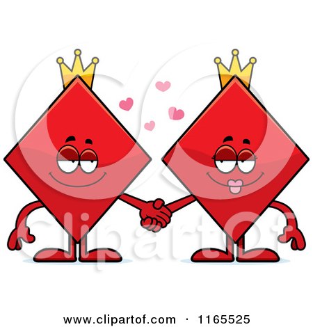 Cartoon of Diamond King and Queen Card Suit Mascots Holding Hands - Royalty Free Vector Clipart by Cory Thoman