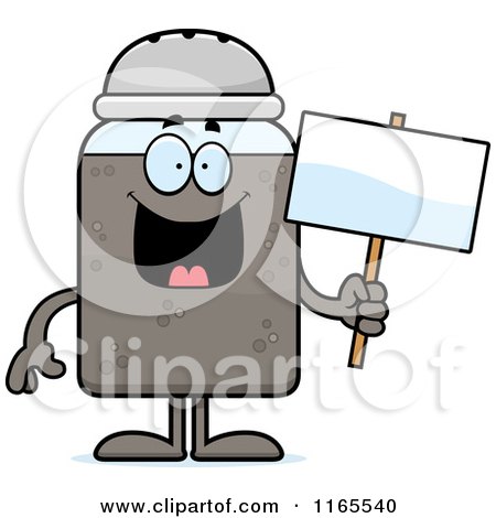 Cartoon of a Pepper Shaker Mascot Holding a Sign - Royalty Free Vector Clipart by Cory Thoman