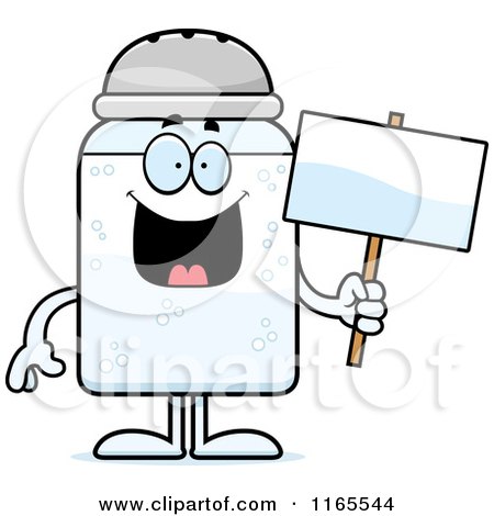 Cartoon of a Salt Shaker Mascot Holding a Sign - Royalty Free Vector Clipart by Cory Thoman
