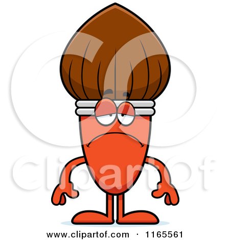 Cartoon of a Depressed Paintbrush Mascot - Royalty Free Vector Clipart by Cory Thoman