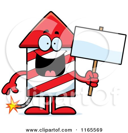 Cartoon of a Rocket Firework Mascot Holding a Sign| Royalty Free Vector Clipart by Cory Thoman