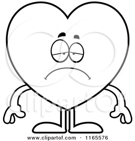 Cartoon Clipart Of A Depressed Heart Card Suit Mascot - Vector Outlined Coloring Page by Cory Thoman