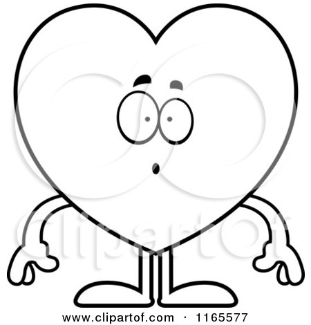 Cartoon Clipart Of A Surprised Heart Card Suit Mascot - Vector Outlined Coloring Page by Cory Thoman